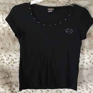 Harley Davidson M black sparkle rhinestone tshirt